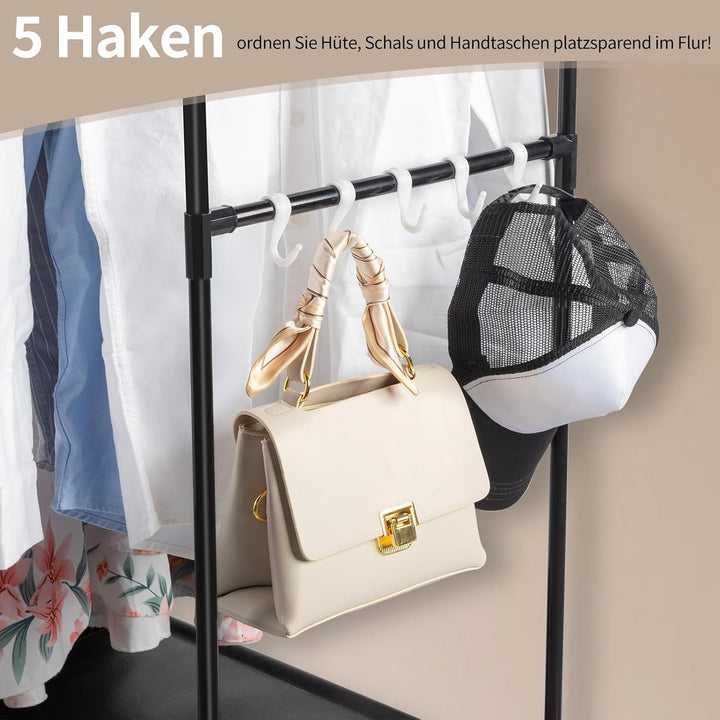LEADZM Kleiderschrank offen, Kleiderständer freistehende Garderobe mit Kleiderstangen, Stoffablagen,