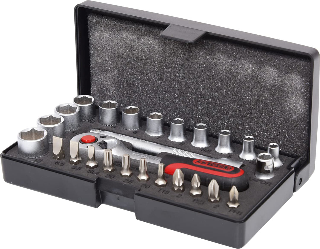 KS Tools 917.0626 1/4 Zoll Steckschlüssel-Satz | inklusive Umschaltknarre, 72-Zahn | matt satiniert