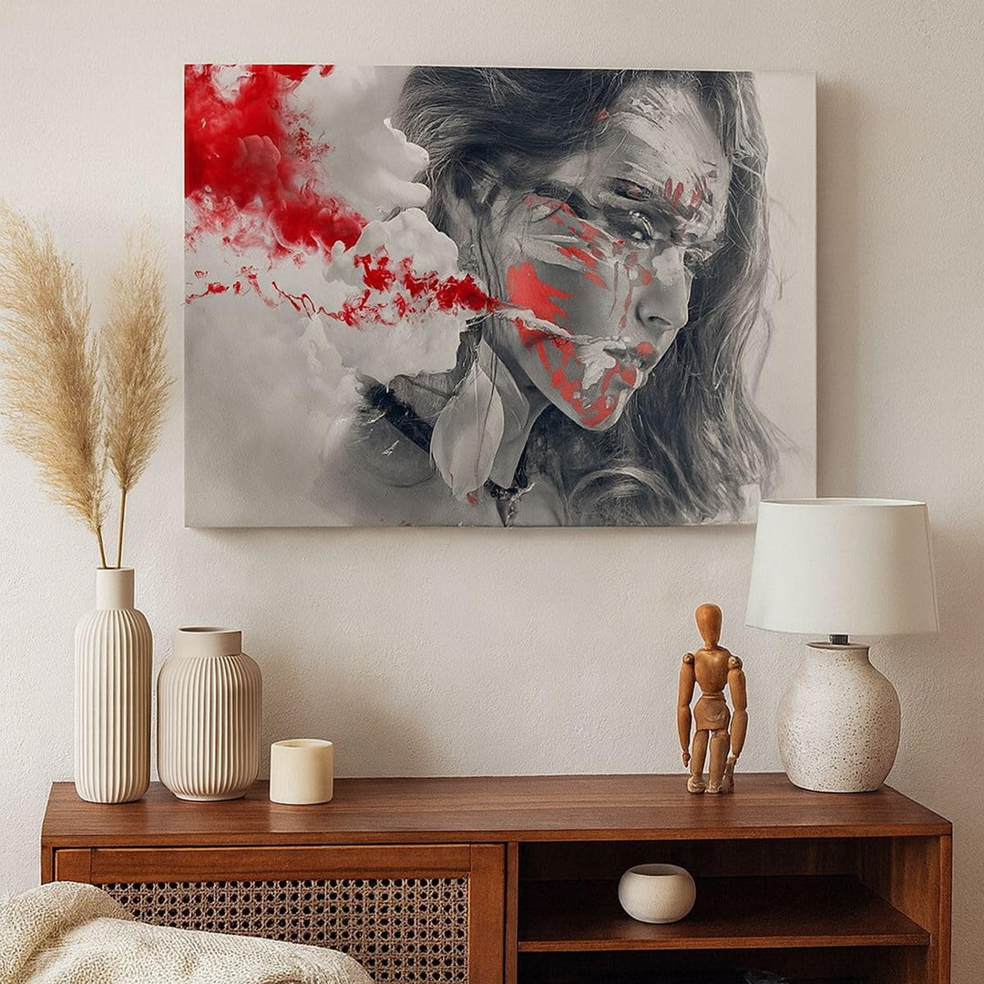 Bilder auf Leinwand 100x70cm Leinwandbild mit Rahmen Frau Gesicht Kunst Gross Wanddeko Bild Schlafzi