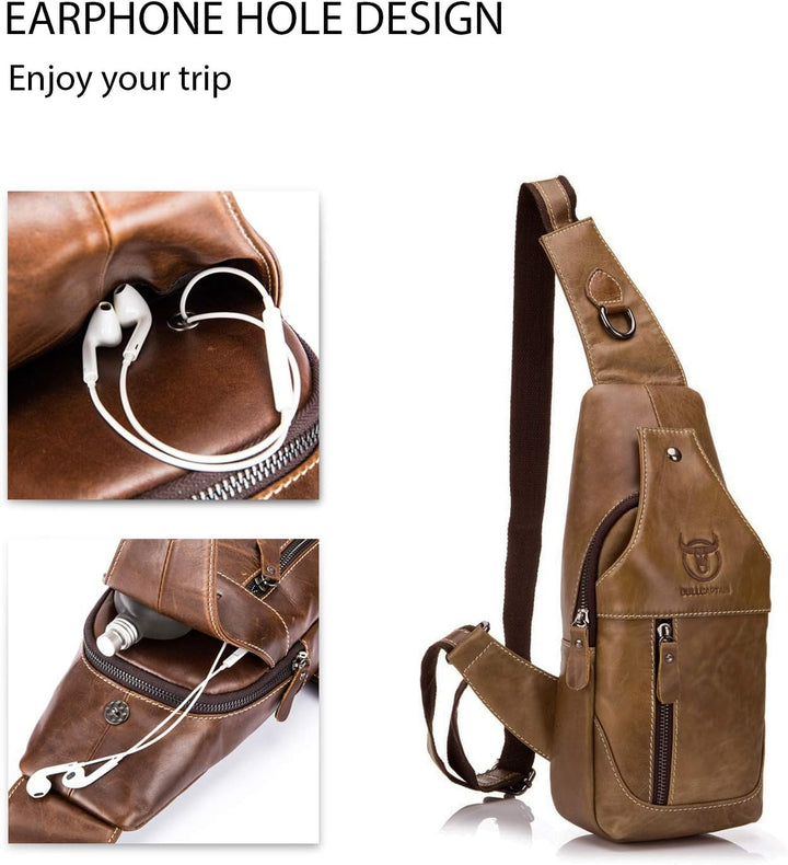 FANDARE Sling Bag Leder Brusttasche Schultertasche Wasserresistent Tragetasche Herren Umhängetasche