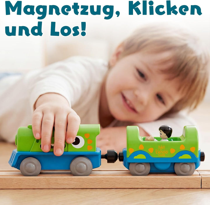 Lehoo Castle Holzeisenbahn mit Elektrischer Lok Dinosaurier, Freizeitpark Holz Eisenbahn Kinder, Hol