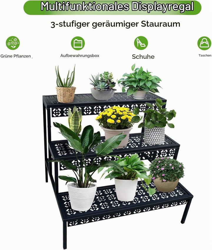 Blumenständer, Pflanzenregal aus Metall, 3 Stufen Pflanzenständer, Blumentreppe mit Grosser Kapazitä