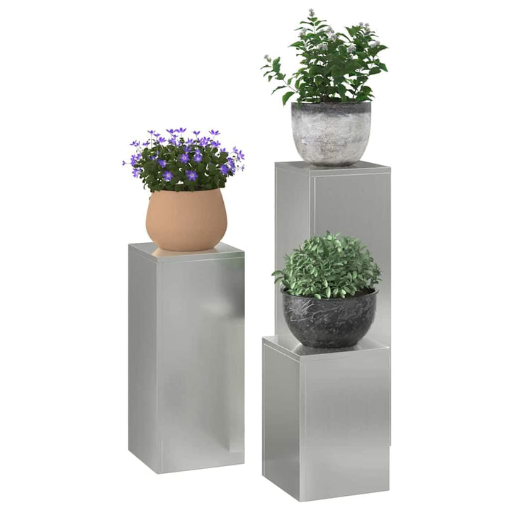 vidaXL Pflanzenständer 3 pcs Silber Verzinkter Stahl, Moderner Metallständer, robuster Pflanzenhalte