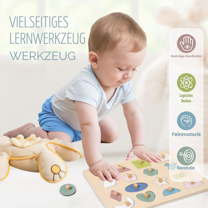 Adena Montessori Holzpuzzle für Babys 12–24 Monate,Formsortierer für Kleinkinder ab 1–3 Jahre – Farb