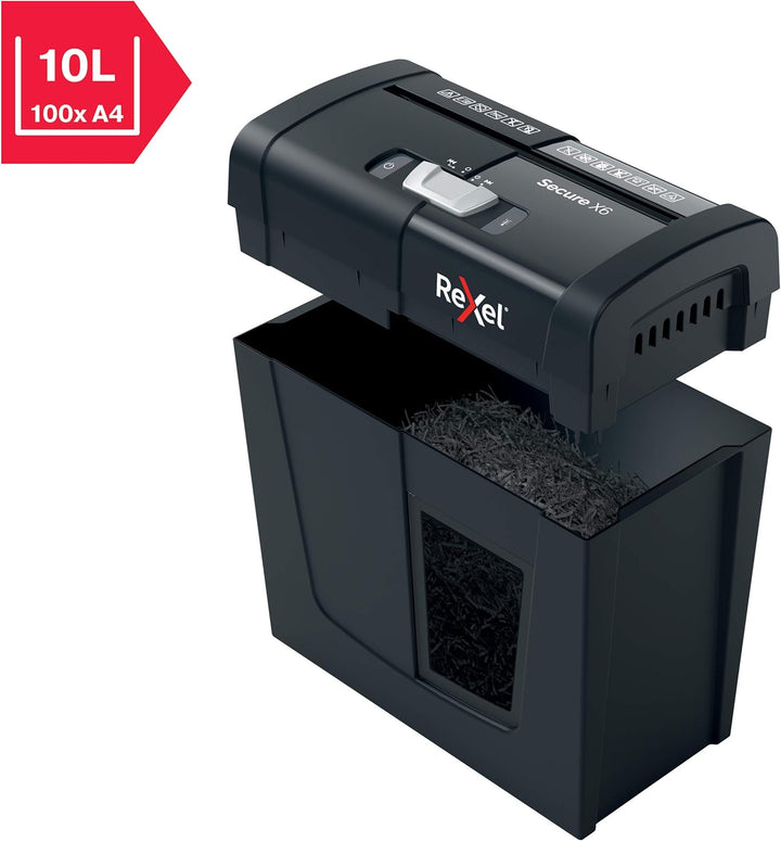 Rexel Aktenvernichter Secure X6, Partikelschnitt, 7-6 Blatt A4 (70-80 g/m²) Kapazität, Sicherheitsst