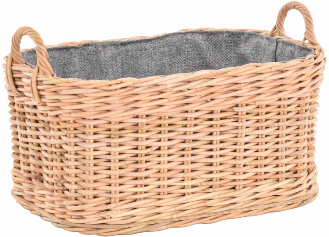 Holzkorb für Kaminholz Rattan geflochten mit Griffen und Stoff Tragekorb Holz (Hell Natur, 64x50cm)