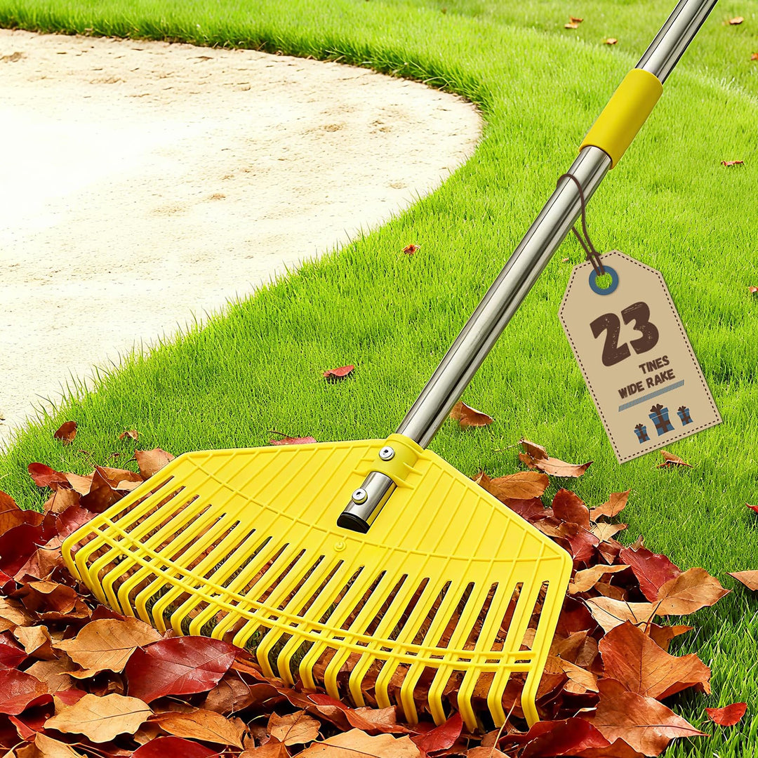 Gartenrechen, extrabreiter Laubrechen 42 cm, müheloses Aufräumen, 23 Flexible Zinken für rasenschone