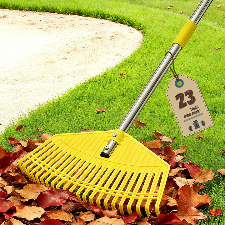 Gartenrechen, extrabreiter Laubrechen 42 cm, müheloses Aufräumen, 23 Flexible Zinken für rasenschone