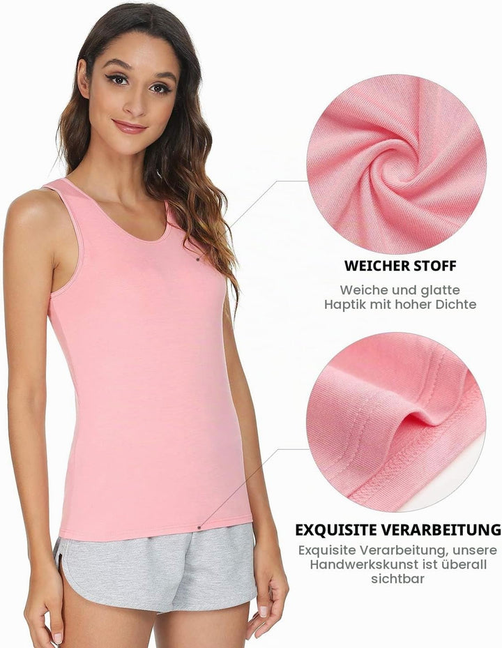 vislivin Elastische Tank Tops für Damen Unterhemden 3/4er Pack M 3er Pack - Schwarz/Weiss/Rosa, M 3e