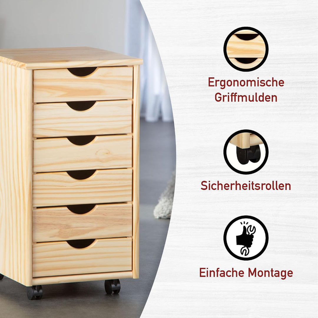 Inter Link – Rollcontainer – Rollcontainer mit 6 Schubladen – Bürocontainer - Rollschrank – Rollwage
