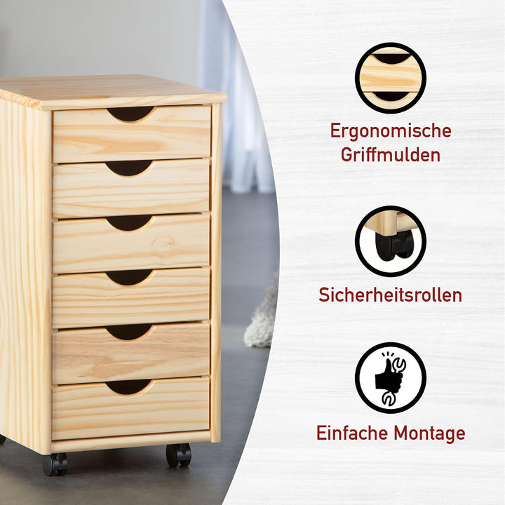 Inter Link – Rollcontainer – Rollcontainer mit 6 Schubladen – Bürocontainer - Rollschrank – Rollwage