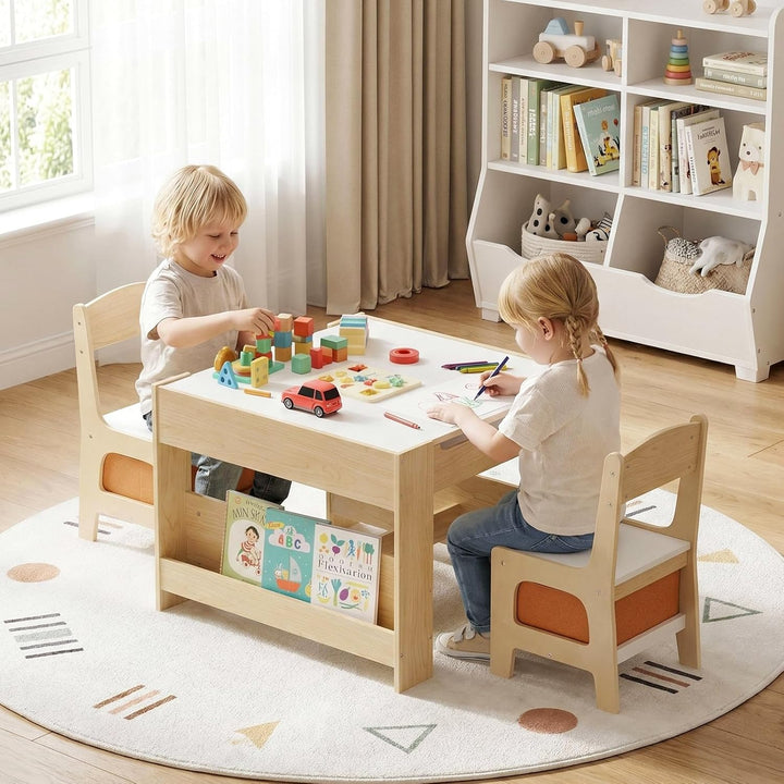 MAMIZO Kindertisch mit 2 PCS Stühlen, 3 in 1 Kinder Tisch Stuhl Set, Kindermöbel Set aus Holz mit St