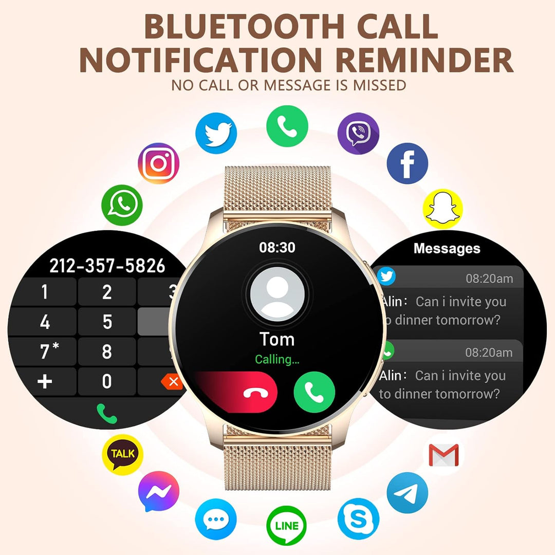 Erkwei Smartwatch Damen mit Telefonfunktion 1,32" Touchscreen Fitnessuhr mit Schrittzähler Herzfrequ