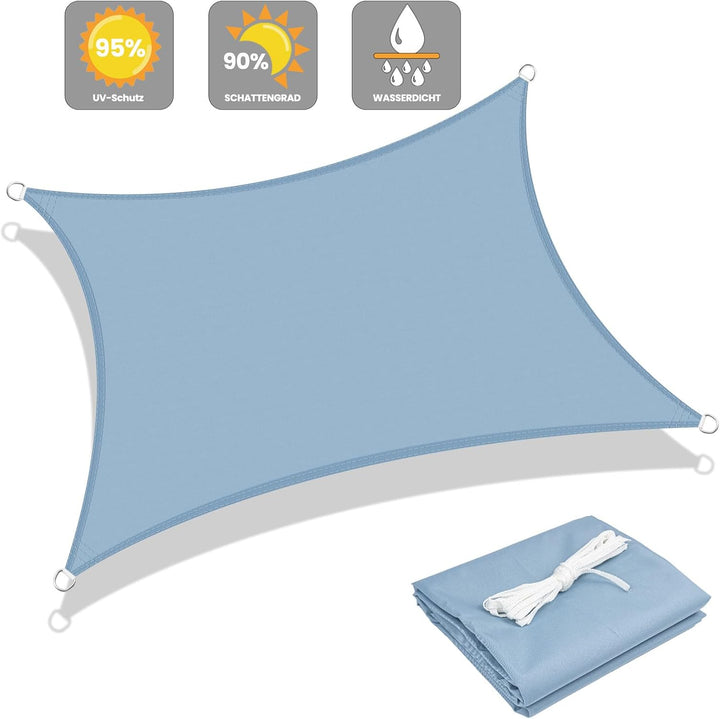 LOVE STORY Sonnensegel 2x3m Wasserdicht Rechteckig Blau Sonnenschutz Windschutz Segel PES Polyester,