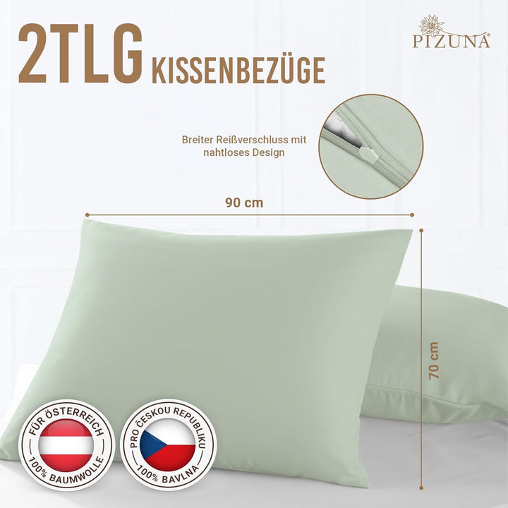 Pizuna Luxuriöser Soft-Satin 2er Pack Kissenbezug 70 x 90 cm Meeresschaum, 800 Fadenzahl Baumwolle K