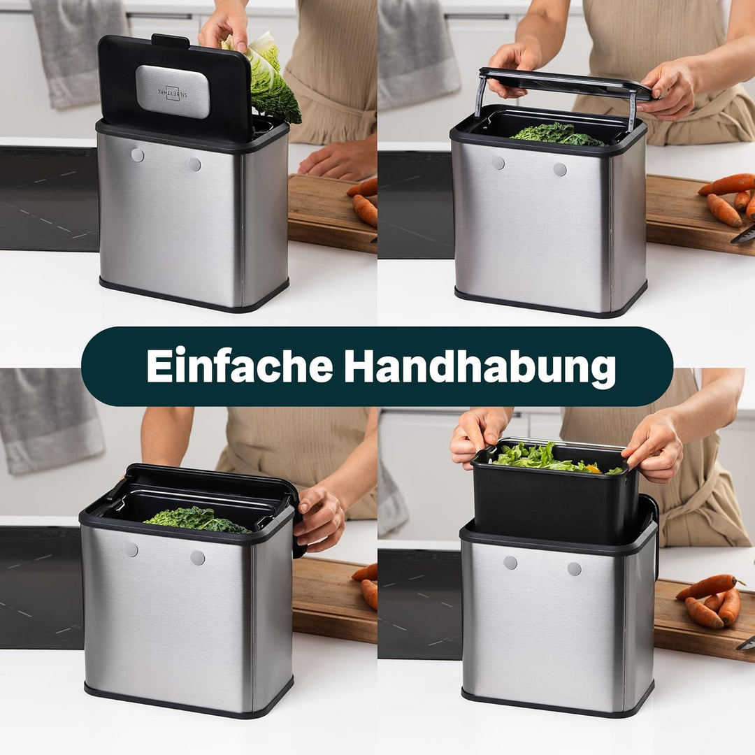 SILBERTHAL Biomülleimer Küche 4L – Edelstahl – Mit Deckel – Geruchsarmer Komposteimer für die Küche