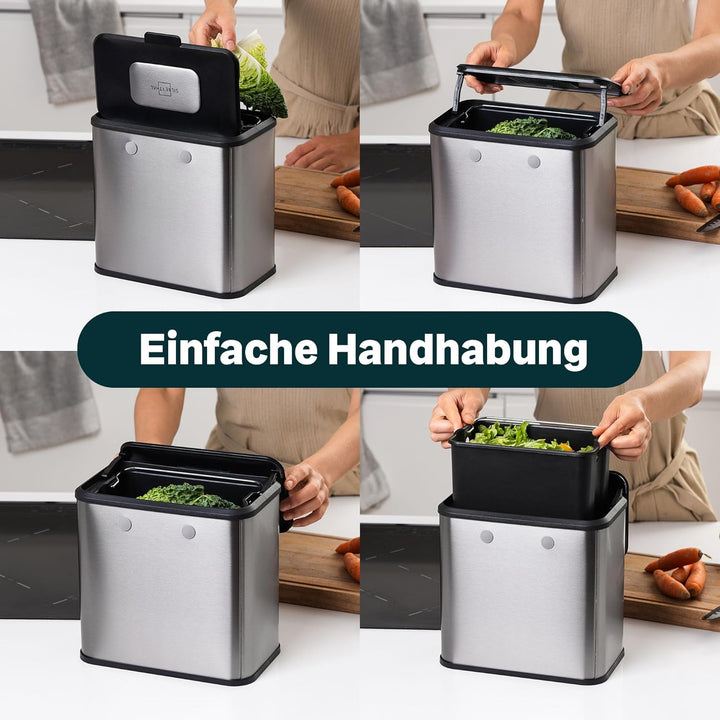 SILBERTHAL Biomülleimer Küche 4L – Edelstahl – Mit Deckel – Geruchsarmer Komposteimer für die Küche