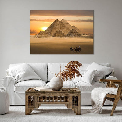 ARTTOR Bilder auf Leinwand 100x70cm Leinwandbild Pyramide ägypten wüste Gross Wanddeko Bild Schlafzi