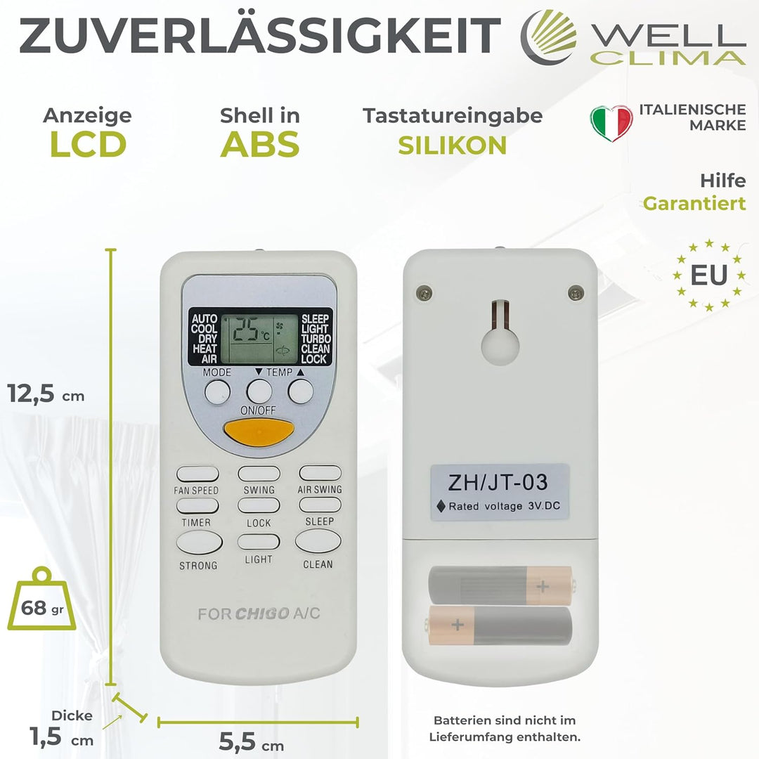 Wellclima® Ersatzfernbedienung für ZH/JT-01 und ZH/JT-03 – Nur kompatibel mit identischen Modellen v
