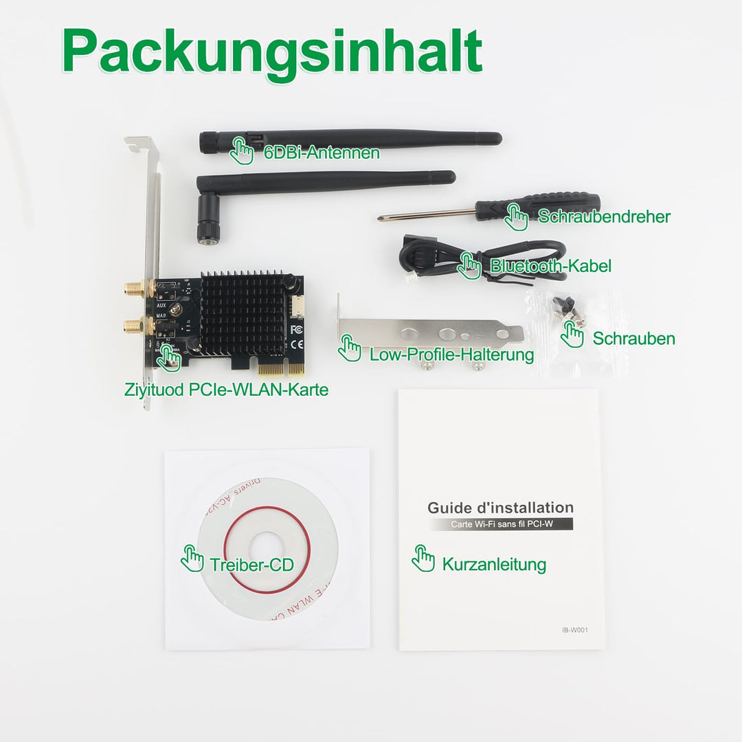 Ziyituod PCIe WiFi Karte für PC, WLAN Wireless-AC 1200Mbps PCI-E Wireless Netzwerkkarte 802.11ac Dua