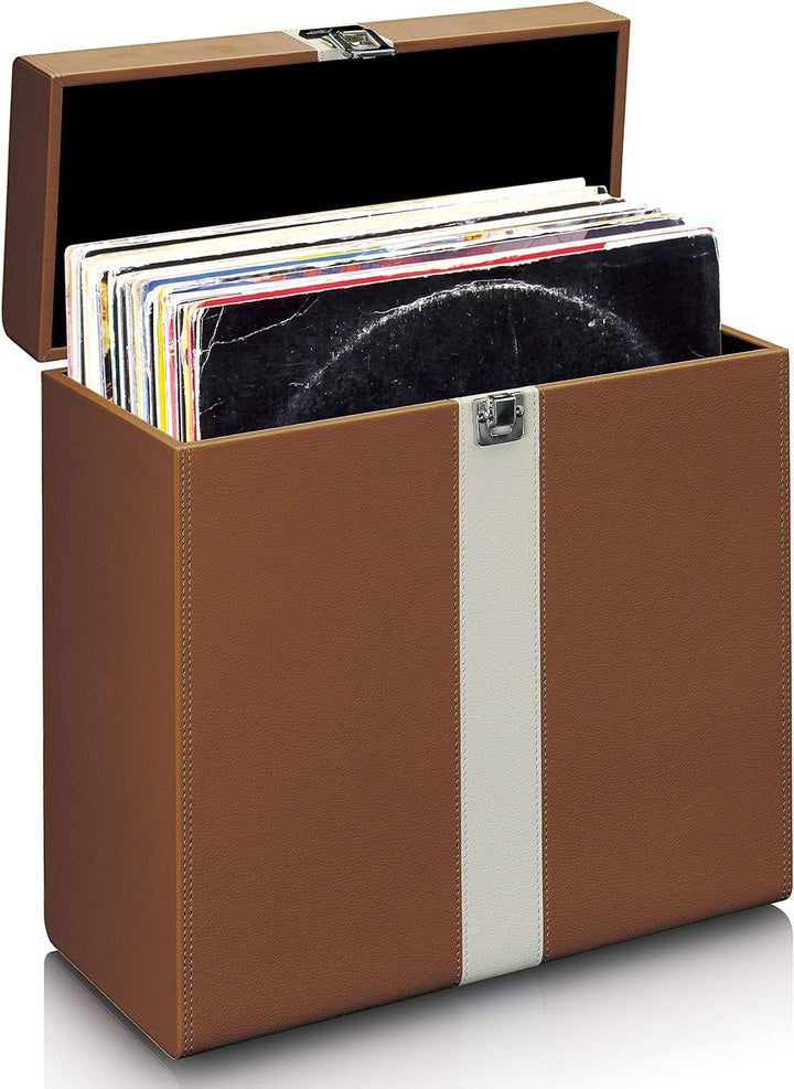 Lenco Classic Phono TTA-301 Aufbewahrungskoffer für 30 Schallplatten mit Tragegriff und Metallkoffer