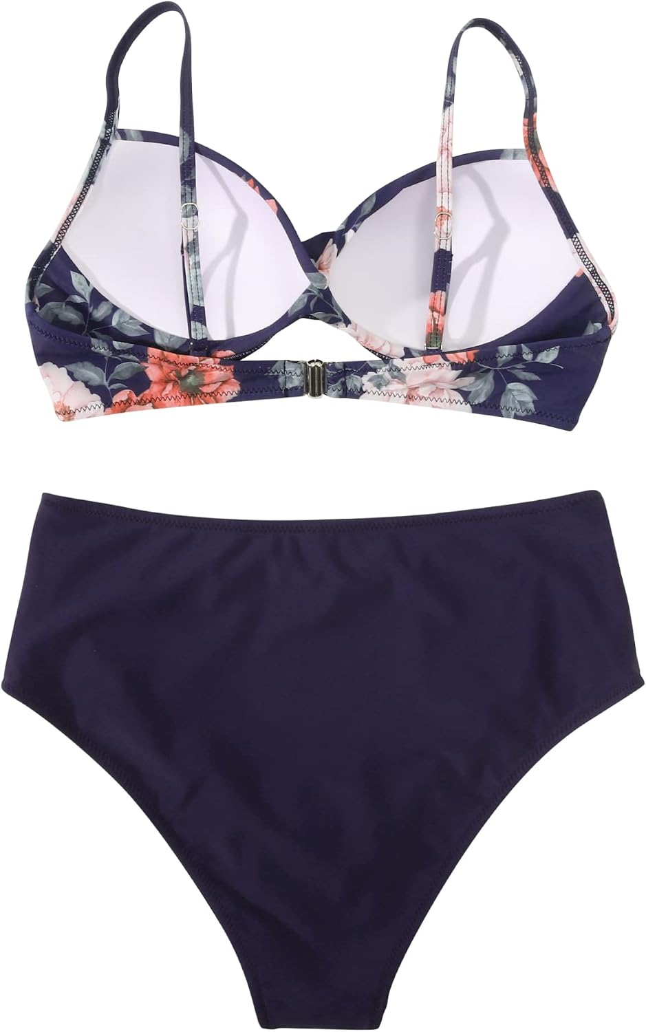 RXRXCOCO Damen Wickel Push Up bikini Oberteil Bauchweg High Waist Bikini Set Bademode M Blaue Blume,