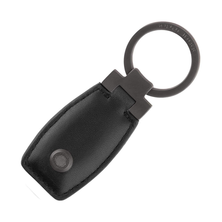 BOSS Hugo Schlüsselring Executive Gun mit Anhänger aus Leder Schwarz, Edelstahl dunkel verchromt, el