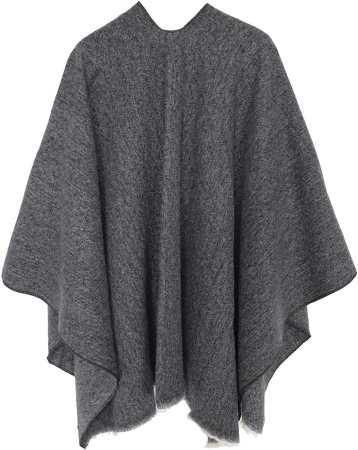 Shmily Girl Poncho Damen Strick Reversibel Cape Decke Elegant Warme Schultertuch Gestrickter Schal M