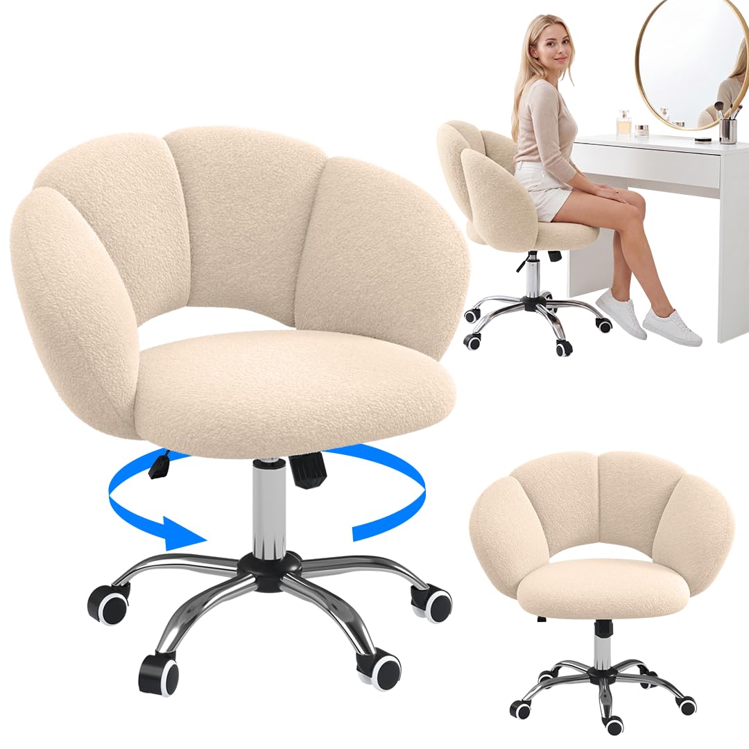 Bellamio Meli Schreibtischstuhl in Wolkenform – Schminkstuhl Beige – Bürostuhl mit Verstellbarer Leh