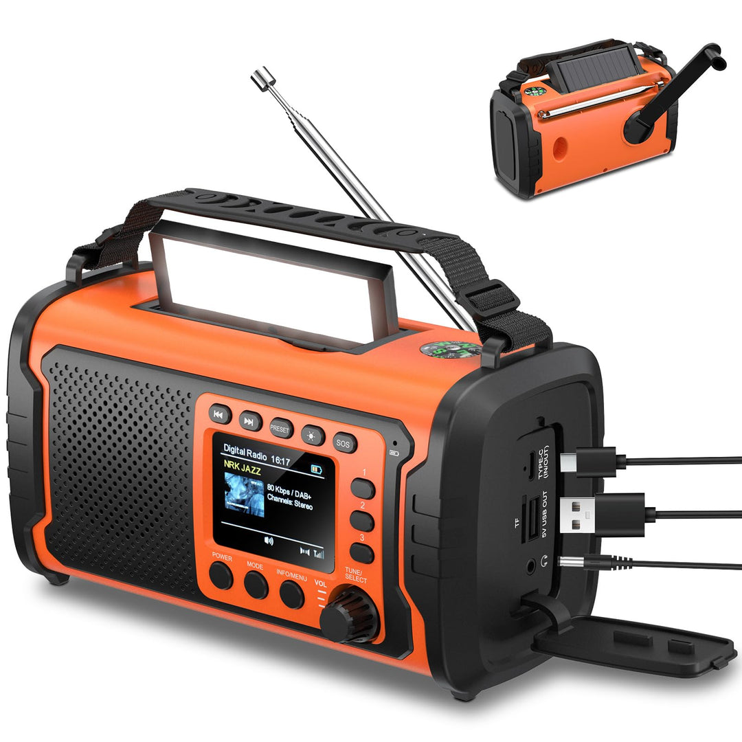 27000mAh DAB/DAB+ Notfallradio mit Kurbel, Solar & USB Laden, Bluetooth 5.3, Powerbank-Funktion, SOS