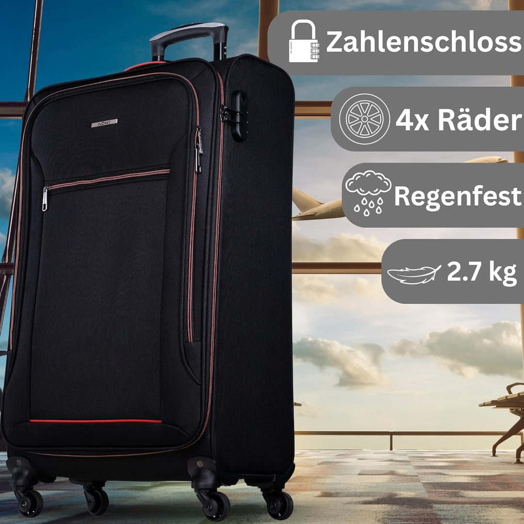 NOWI Sevilla Weichschalen Trolley XL – Grosser Stoff Koffer 76L mit 4 Rollen &amp; Zahlenschloss | XXL R