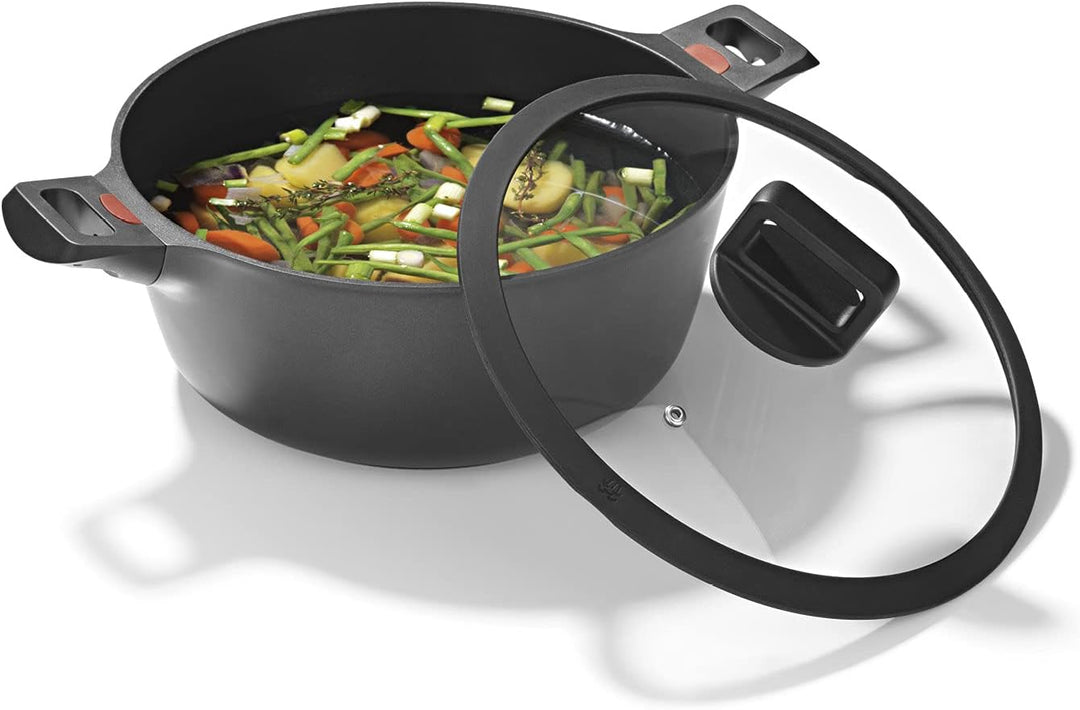 N8WERK Aluguss-Kochtopf mit Hitze Indikator ⌀28 cm, 6,0 Liter | Farbwechsel-Temperaturanzeige, Decke