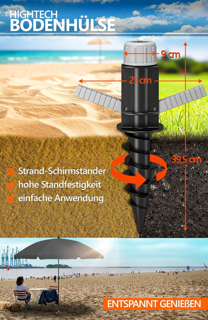 4smile Sonnenschirm Strand SunnyJoy Ø 180 cm, 3er Set - Strandschirm mit UV Schutz 50+, inkl. Sonnen