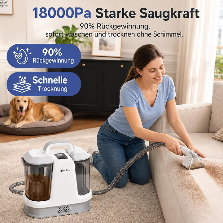 SIMPLUS Polsterreiniger Gerät, Waschsauger Teppich- &amp; Polsterreiniger mit 65°C Heisswasser/100°C Dam