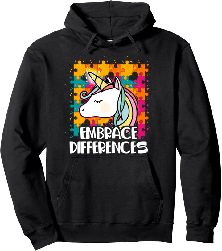 Embrace Differences Cute Witty Unicorn Autism Awareness Pullover Hoodie