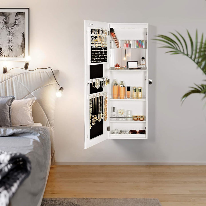 SONGMICS Schmuckschrank extra breiter Spiegel (Rahmenlose Spiegeltür) Türmontage Wandmontage mit Sch