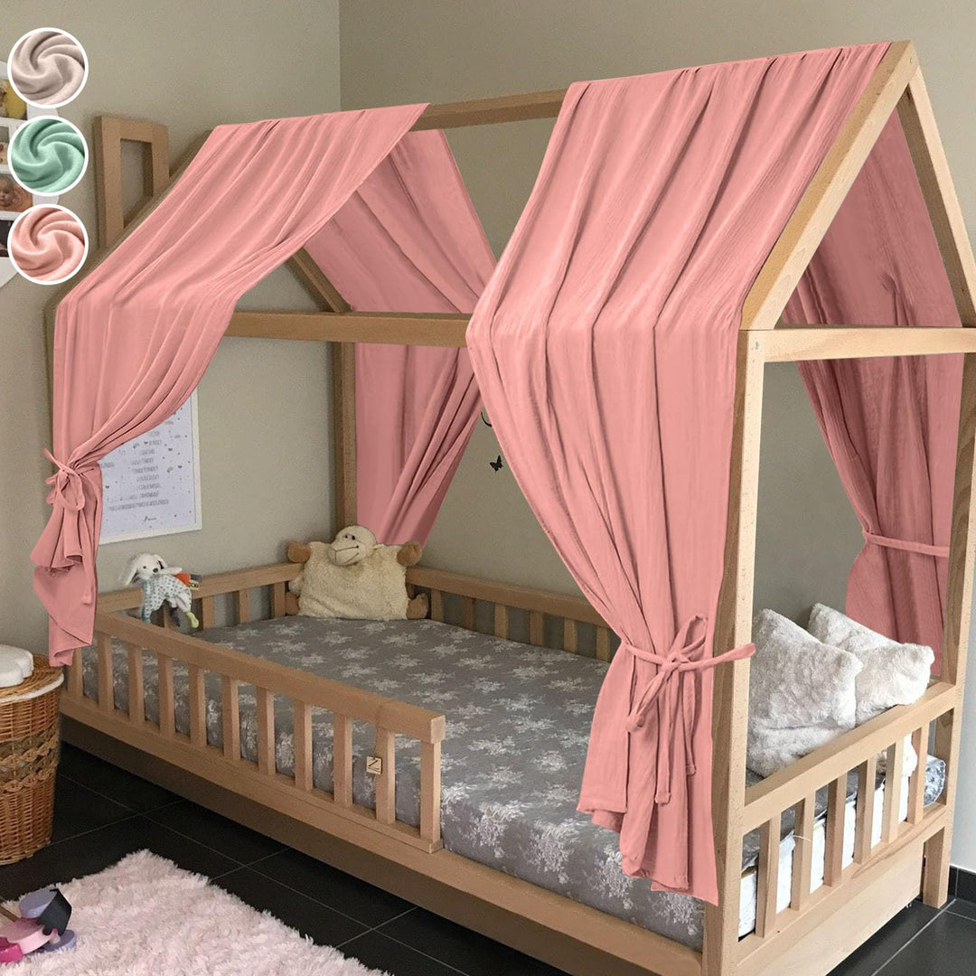 HOTUT Hausbett Himmel,2 Stück Betthimmel Babybett aus Musselin,Weich und atmungsaktiv Baldachin Kind