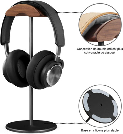 QinCoon Kopfhörerhalter, Halterung aus Walnuss und Aluminium, Halterung für Gaming-Headsets mit Soli