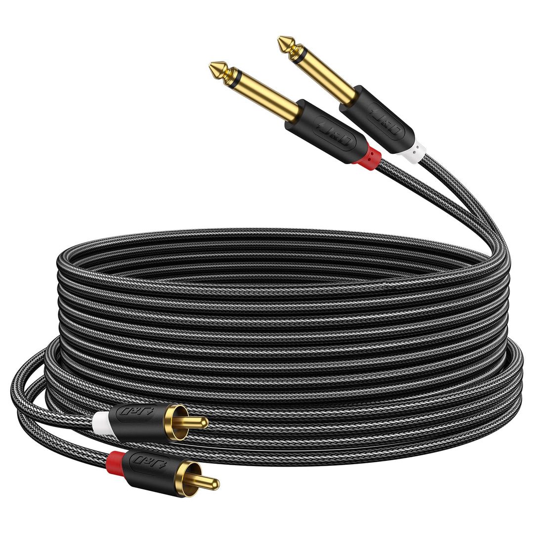 J&D 2x 6,35 mm zu 2RCA Kabel, Gold-Plated [AudioWave-Serie] 2 x 6,35mm 1/4" Männlich TS zu 2 RCA Män