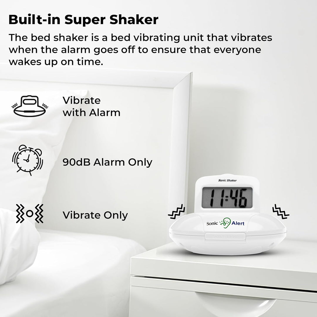 Geemarc SBP100 Tragbarer Reisewecker mit extra lautem Alarm 70 dB + Vibration + Tragetasche White, W