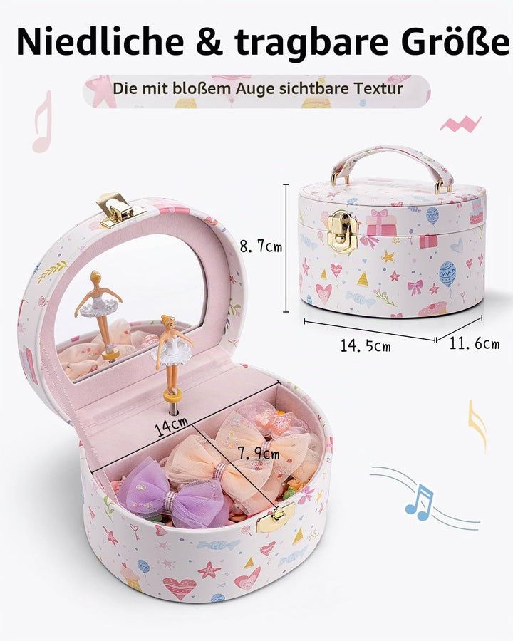 VLANDO Schmuckkästchen Mädchen mit Spieluhr, Schmuckkasten Kinder mit Drehendem Ballerina &amp; Spiegel,