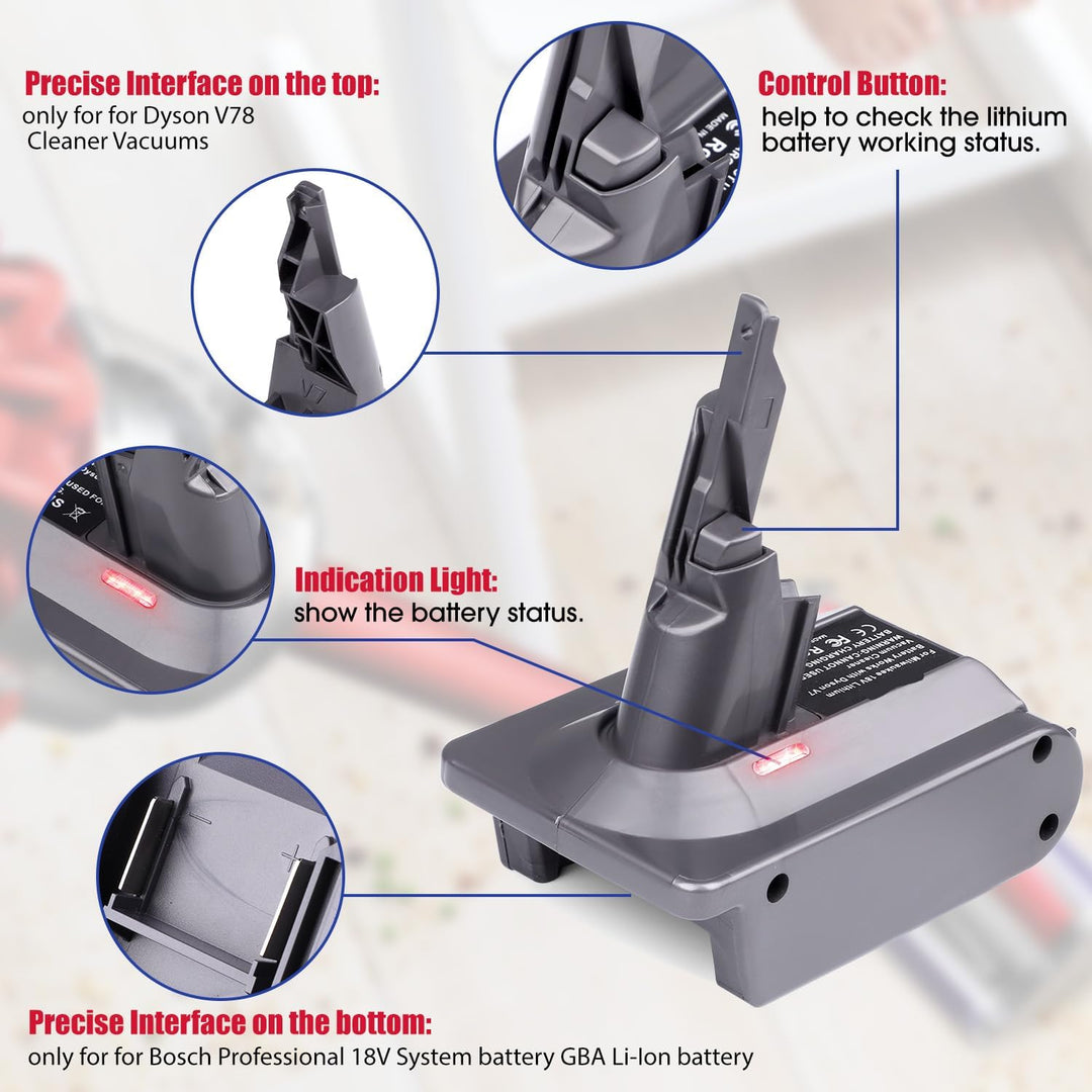 2-in-1 V7/8 Akku-Adapter für Bosch 18V Akku umwandeln für Dyson V7/8 Handstaubsauger Akku kompatibel