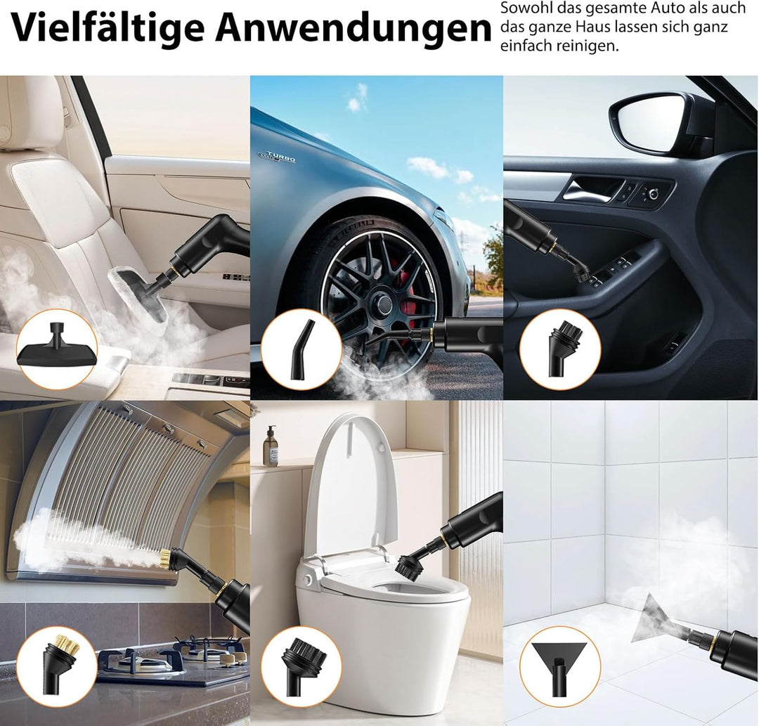 Dampfreiniger Handgerät, Dampfreiniger für Alles, 15s Aufheizzeit, 3-stufig einstellbarer, 1,4L Tank