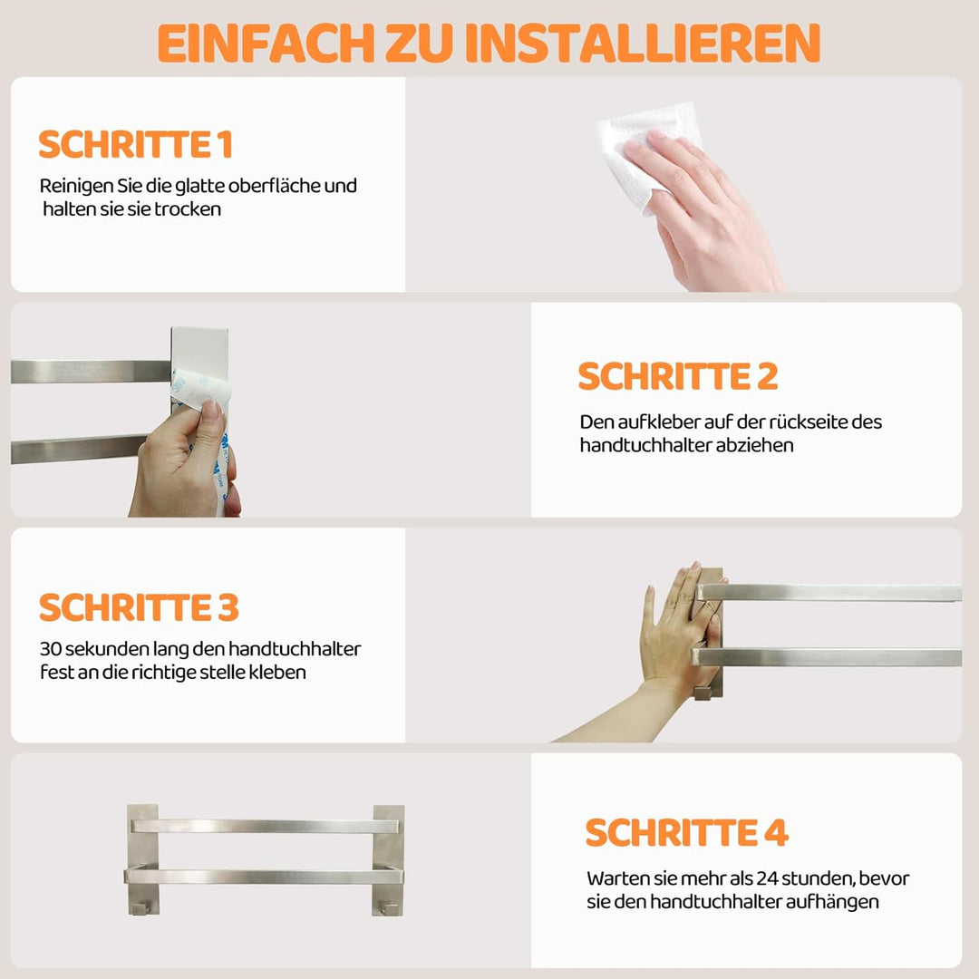 Handtuchhalter ohne Bohren Doppelt mit Haken 40cm Kein Bohrer Duschtuchhalter SUS304 Edelstahl Wandm