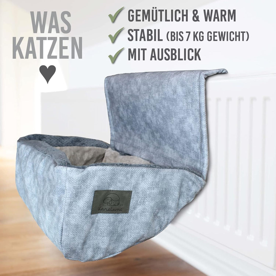 KaraLuna Heizungsliege | Auch für grosse Katzen geeignet I Katzenbett Heizung Hängehöhle Katze Heizu