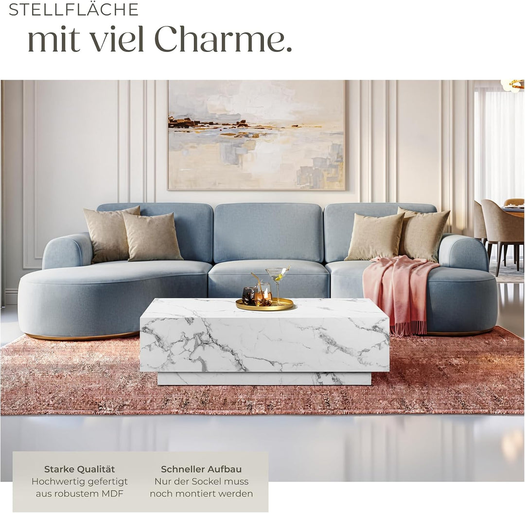 tectake® Couch Tisch, Room Decor in Marmor Optik, Tisch Wohnzimmer, moderner Couchtisch, Beistelltis
