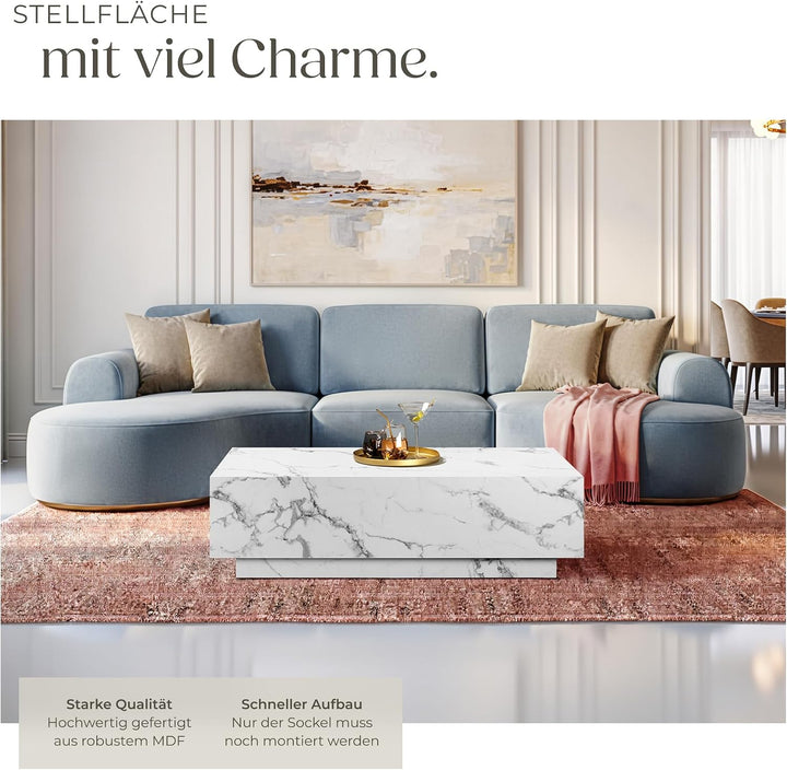 tectake® Couch Tisch, Room Decor in Marmor Optik, Tisch Wohnzimmer, moderner Couchtisch, Beistelltis
