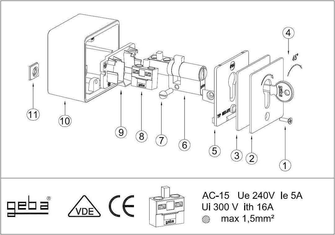 .Contacteur à clé saillie montée/descente