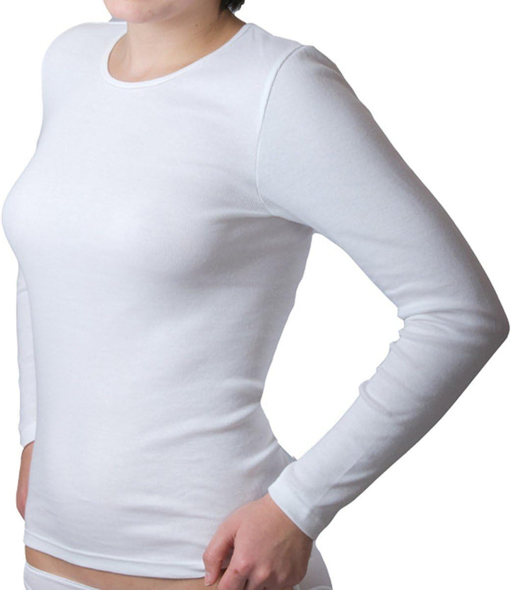 HERMKO 17830 2 Stück Damen Langarm Unterhemd, Shirt aus Baumwolle/Modal L Weiss, L Wei&#xDF;