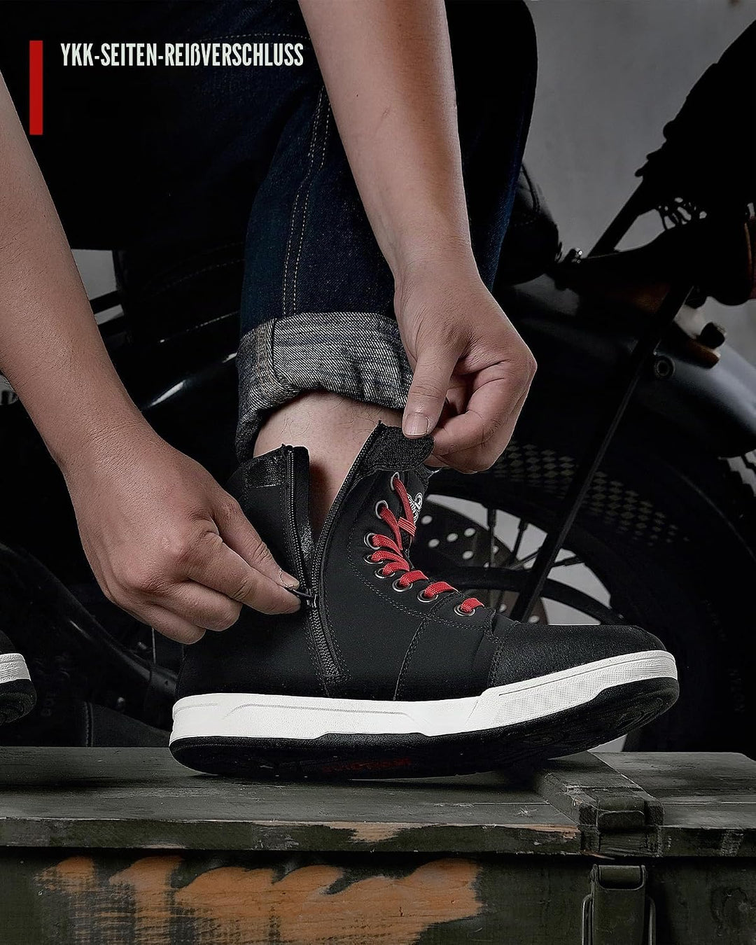 BORLENI Herren Motorradstiefel, Casual rutschfeste Motorradschuhe, Motocross-Schutzschuhe 43 EU Schw